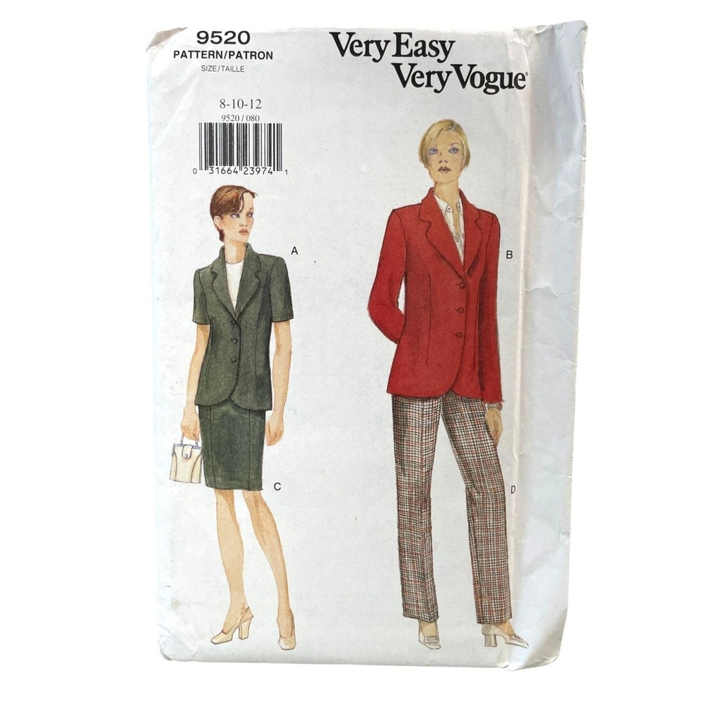 Vogue Sewing Pattern 9520 Jacket Skirt Pants Misses Size 8-12 Uncut FF